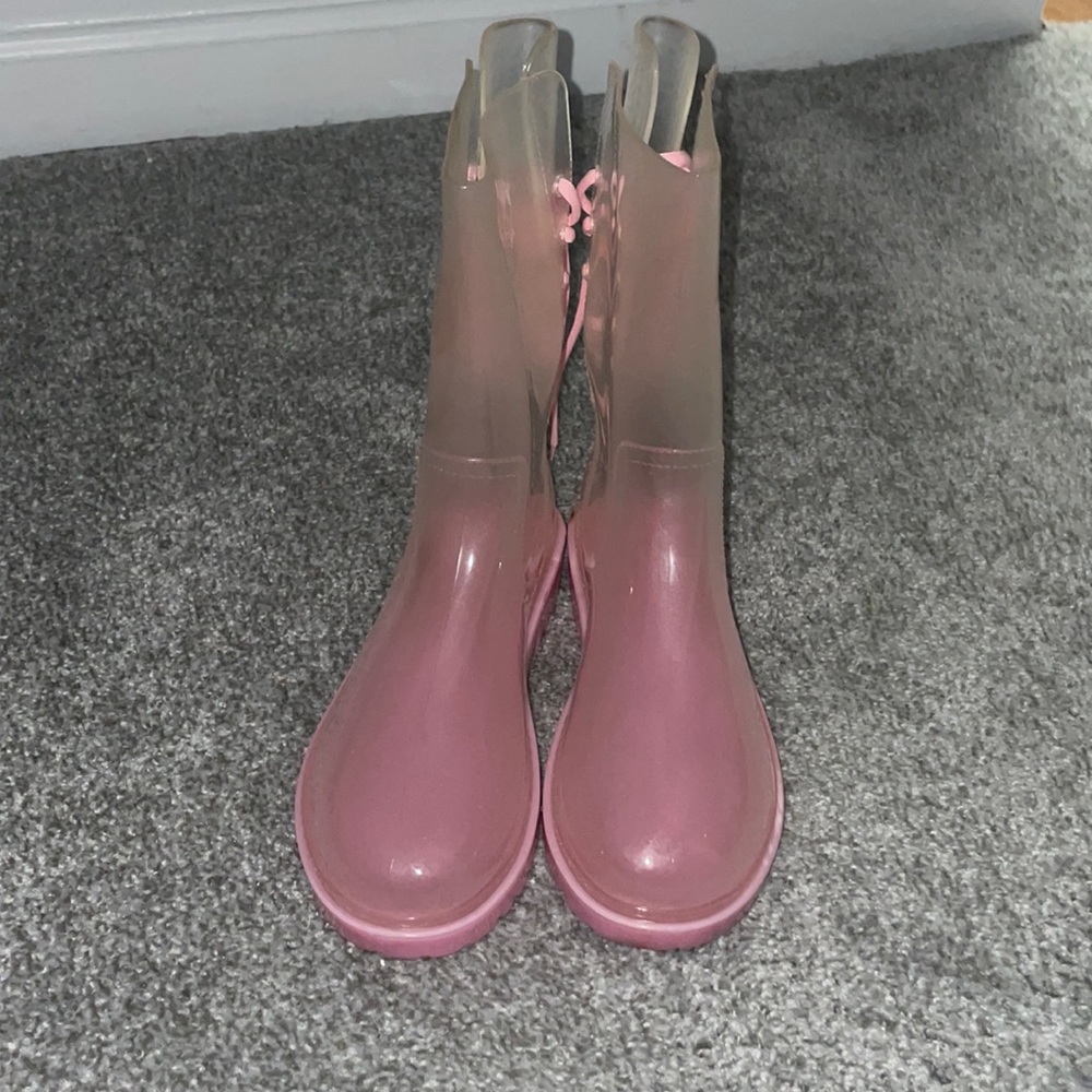 Bumper Danny - 01 New Women Jelly Clear & pink Back Lace Up Rainboot lighly worn